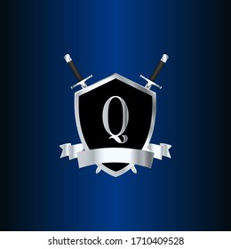 Logo de Sheild. Logo Alfabeto. Plantilla de logotipo de Q