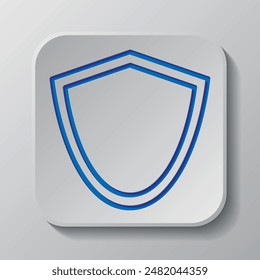 Sheild, protection simple icon. Flat design. Paper cut design. Cutted blue symbol with shadow. Gray badge button, gray background.ai