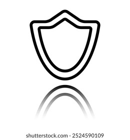Icono simple de protección del escudo. Diseño plano. Icono negro con reflejo de espejo. El fondo blanco.ai