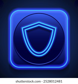 Sheild, ícone simples de proteção. Design plano. Estilo de néon azul no botão. Com shadow.ai