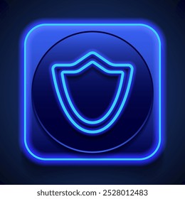 Icono simple de protección del escudo. Diseño plano. Estilo de neón azul en el Botón. Con shadow.ai