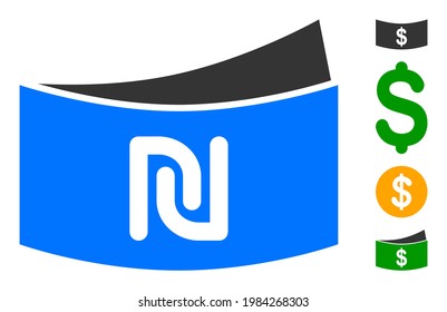 Shekel banknote icon with flat style. Isolated vector shekel banknote icon image on a white background, simple style. Some similar icons added also.