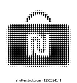 Shekel case halftone dotted icon. Halftone array contains circle points. Vector illustration of shekel case icon on a white background.