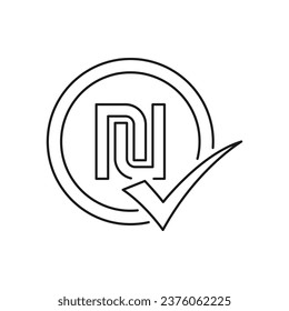 Shekel with checkmark icon line style isolated on white background. Vector illustration