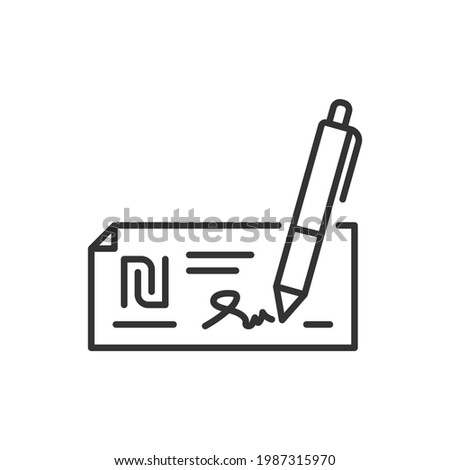 Shekel cheque line icon isolated on white background. Vector illustration