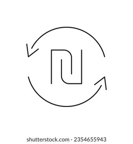 Shekel in circular arrow. Payment, refund icon line style isolated on white background. Vector illustration