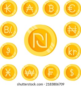 Shekel, coin, money color icon in a collection with other items