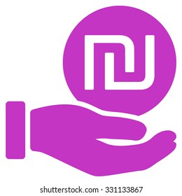 Shekel Coin Payment vector icon. Style is flat violet symbol, rounded angles, white background.