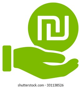 Shekel Coin Payment vector icon. Style is flat eco green symbol, rounded angles, white background.