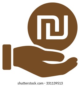 Shekel Coin Payment vector icon. Style is flat brown symbol, rounded angles, white background.