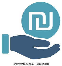 Shekel Coin Payment vector icon. Style is flat bicolor cyan and blue symbol, rounded angles, white background.