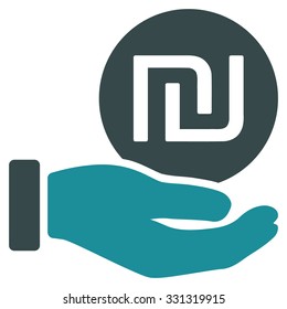 Shekel Coin Payment vector icon. Style is flat bicolor soft blue symbol, rounded angles, white background.