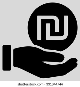 Shekel Coin Payment vector icon. Style is flat black symbol, rounded angles, light gray background.
