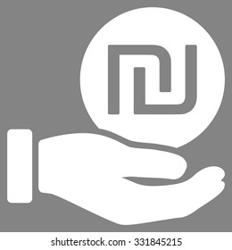 Shekel Coin Payment vector icon. Style is flat white symbol, rounded angles, gray background.