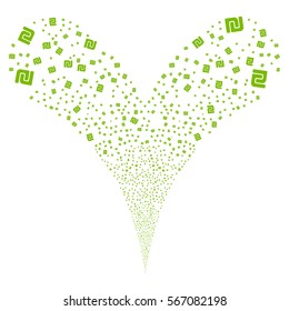 Shekel fireworks stream. Vector illustration style is flat eco green iconic symbols on a white background. Object double fountain combined from random design elements.