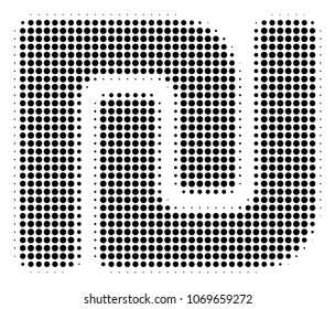Shekel halftone vector icon. Illustration style is dotted iconic Shekel icon symbol on a white background. Halftone texture is round blots.