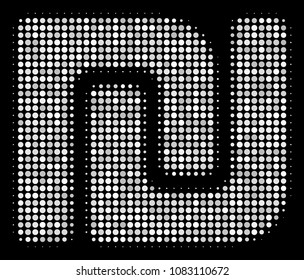 Shekel halftone vector icon. Illustration style is dot iconic shekel symbol on a black background. Halftone structure is constructed from spheric spots.