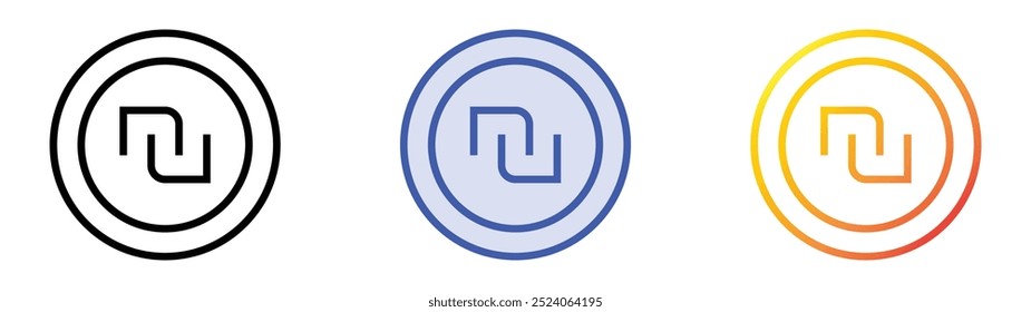 Icono de shekel. Lineal, relleno azul y diseño de estilo degradado aislado sobre fondo blanco