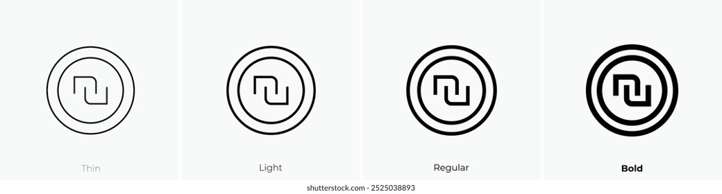 shekel icon. Thin, Light Regular And Bold style design isolated on white background
