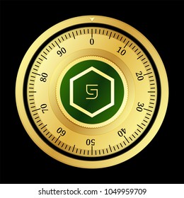 Shekel (JEW) cryptocurrency safe lock. Eps10 vector illustration isolated on black background.