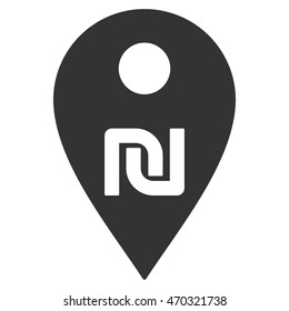 Shekel Map Marker icon. Vector style is flat iconic symbol with rounded angles, gray color, white background.