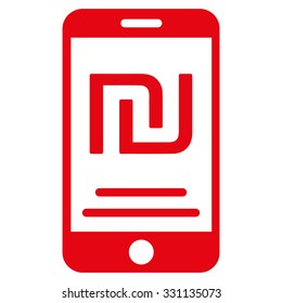 Shekel Mobile Payment vector icon. Style is flat red symbol, rounded angles, white background.
