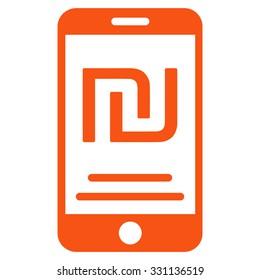 Shekel Mobile Payment vector icon. Style is flat orange symbol, rounded angles, white background.