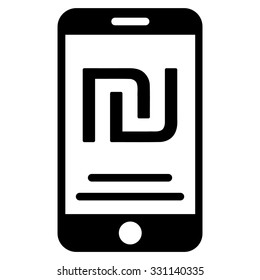 Shekel Mobile Payment vector icon. Style is flat black symbol, rounded angles, white background.