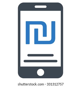 Shekel Mobile Payment vector icon. Style is flat bicolor smooth blue symbol, rounded angles, white background.