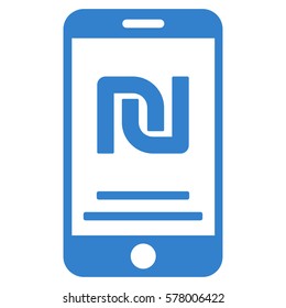 Shekel Mobile Payment vector icon. Illustration style is a flat iconic cobalt symbol on white background.