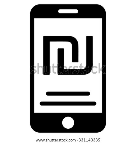 Shekel Mobile Payment vector icon. Style is flat black symbol, rounded angles, white background.