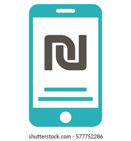 Shekel Mobile Payment vector pictogram. Illustration style is a flat iconic bicolor grey and cyan symbol on white background.
