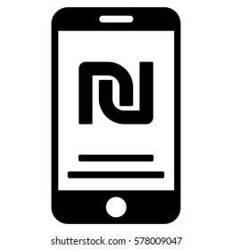 Shekel Mobile Payment vector pictograph. Illustration style is a flat iconic black symbol on white background.