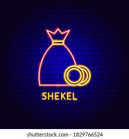 Shekel Money Neon Label. Vector Illustration of Jewish Promotion.