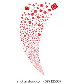 Shekel random fireworks stream. Vector illustration style is flat red iconic symbols on a white background. Object fountain made from scattered design elements.