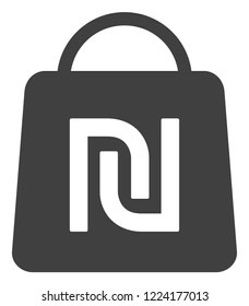 Shekel shopping bag icon on a white background. Isolated shekel shopping bag symbol with flat style.