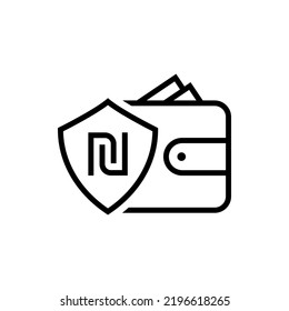 Shekel sign on shield and wallet icon design isolated on white background. Vector illustration