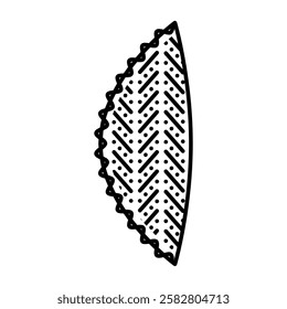 Shekerbura Line Icon Vector – Traditional Nowruz Crescent Pastry from Azerbaijan, Iran, and Central Asia with Nut Filling and Decorative Patterns