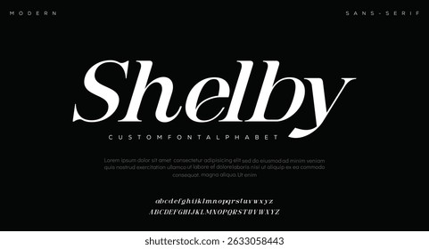 Shelby abstrato fontes alfabéticas modernas mínimas. Ilustração vetorial da tecnologia de tipografia 
