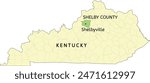 Shelby County and city of Shelbyville location on Kentucky state map