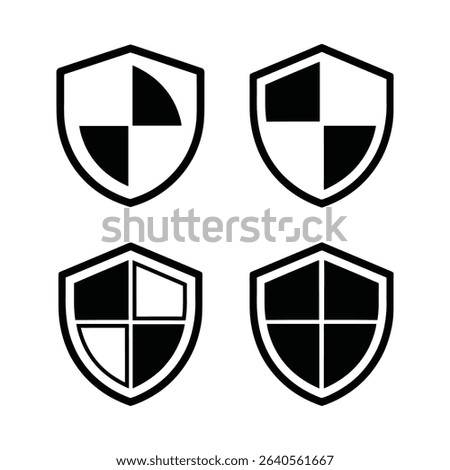 Sheld silhouette vector shape, Security sheld icon vector eps, Sheld silhouette icon vector, Shield icon. Heraldic shield set. Black knight award contours and linear signs. Protect shapes silhouette. 