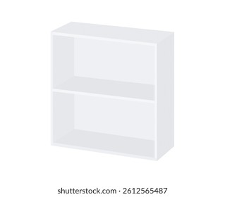 Shelf with 2 sections isolated on white background. White empty shelve mock up. Vector realistic 3d illustration. Blank template. Furniture for home or office interior. 