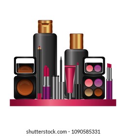 shelf with accessories female make up