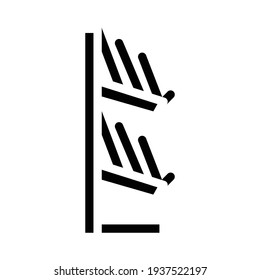 , con un vector de icono de glifo de folletos. estante con signo de folletos. símbolo de contorno aislado ilustración negra