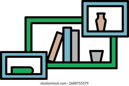 Estantería con Libros y Decoraciones Ilustración vectorial