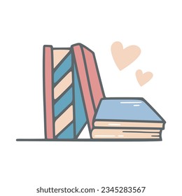 Shelf with books and hearts hand drawn simple illustration