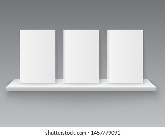 Shelf for books on a gray background. White books on bookshelf. Bookshelf library. Education. School. Vector illustration EPS10