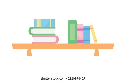 shelf with books on white background