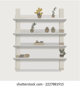 Shelf, Bookshelf, Coffee Rack, Book Shelf, Cup Rack Illustration Vector Cartoon Drawing