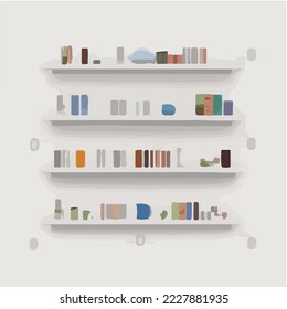 Shelf, Bookshelf, Coffee Rack, Book Shelf, Cup Rack Illustration Vector Cartoon Drawing